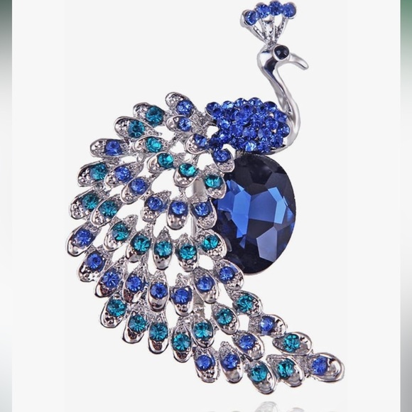 . Jewelry - 1Pcs Vintage Blue Crystal Peacock Brooch Pin for Women,Elegant Peacock